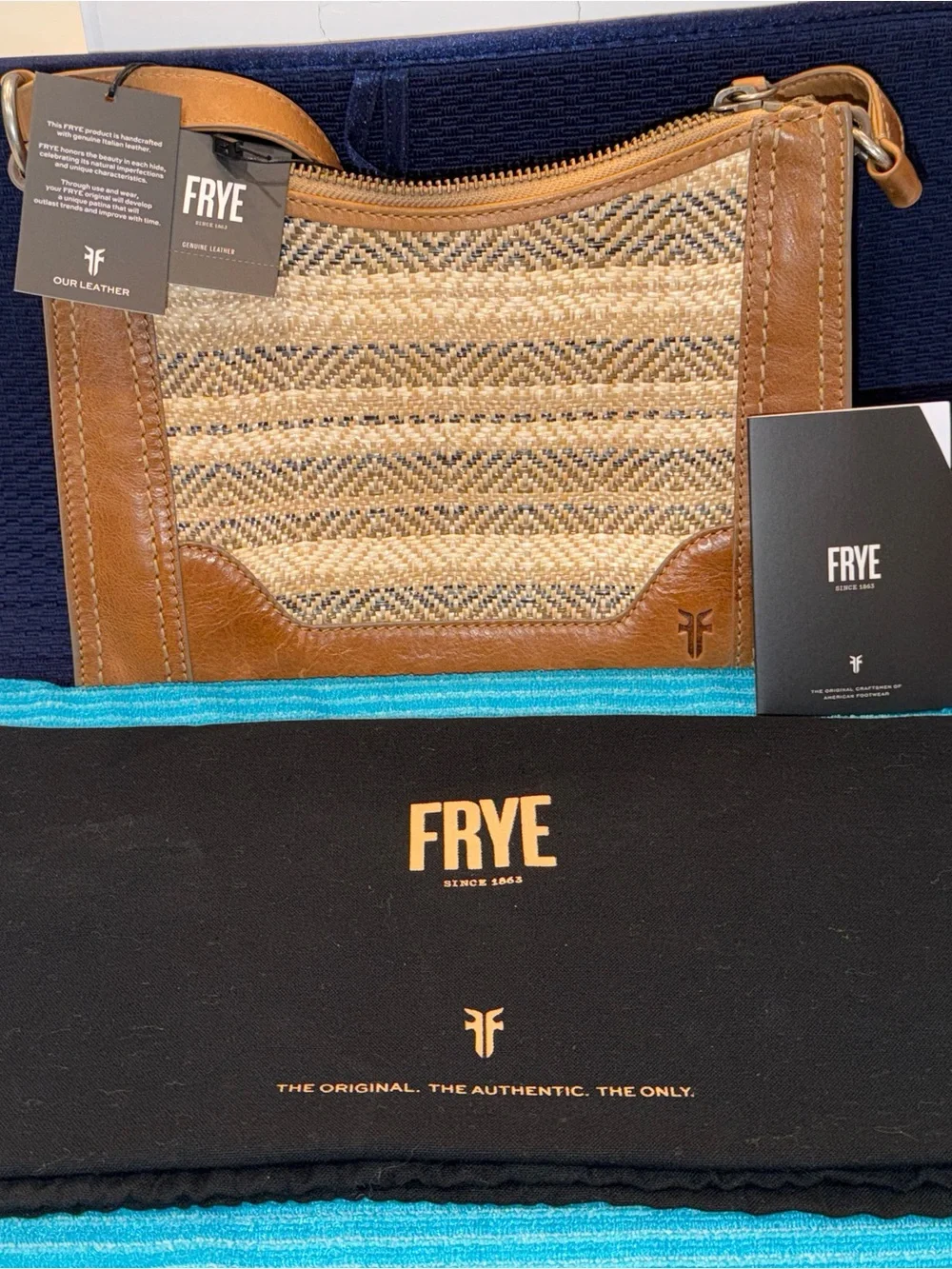 Brand New with Tags (NWT) Frye Melissa Straw Zip Crossbody – Beige